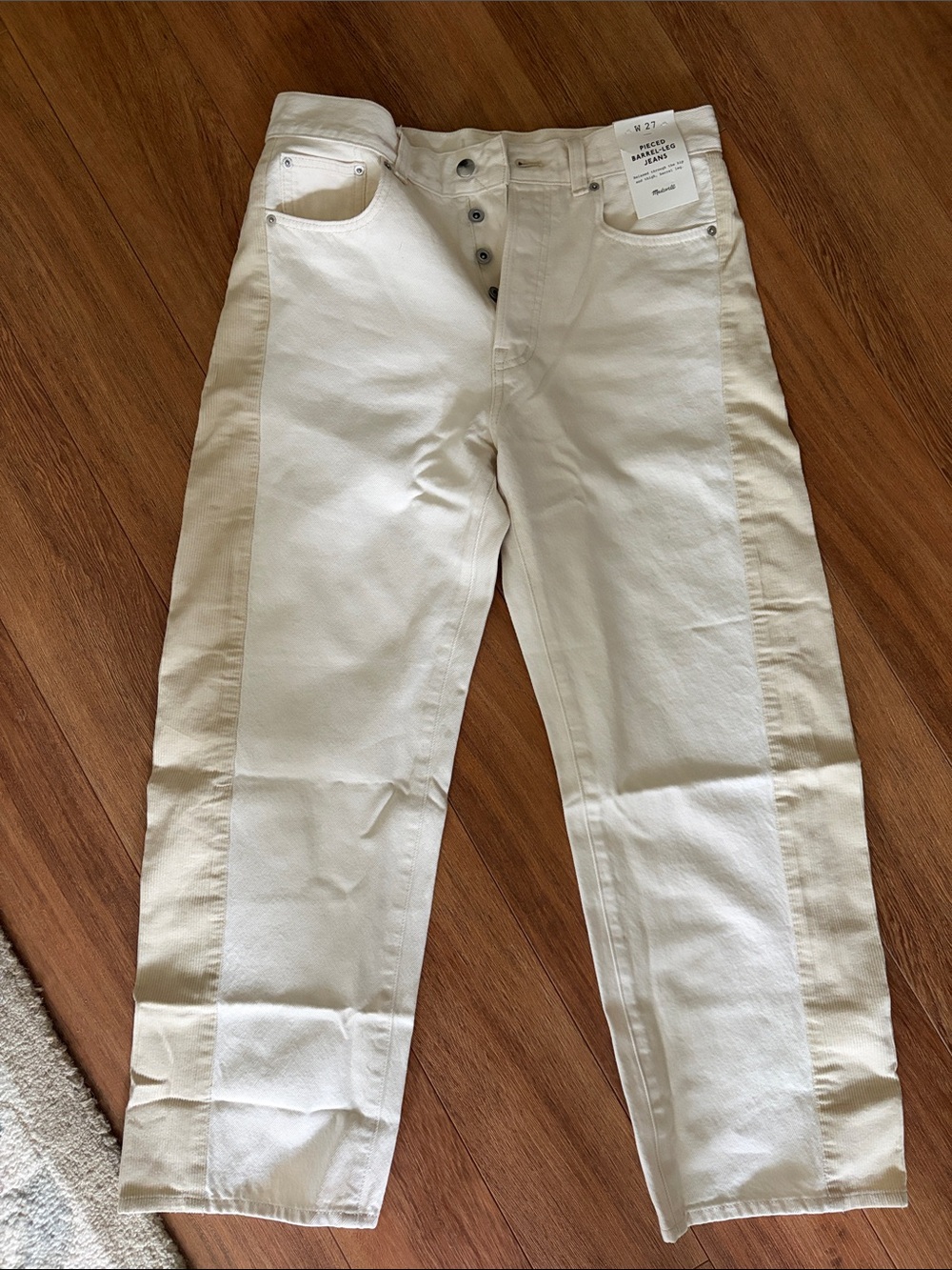 Madewell White Pieced Barrel-Leg Jeans